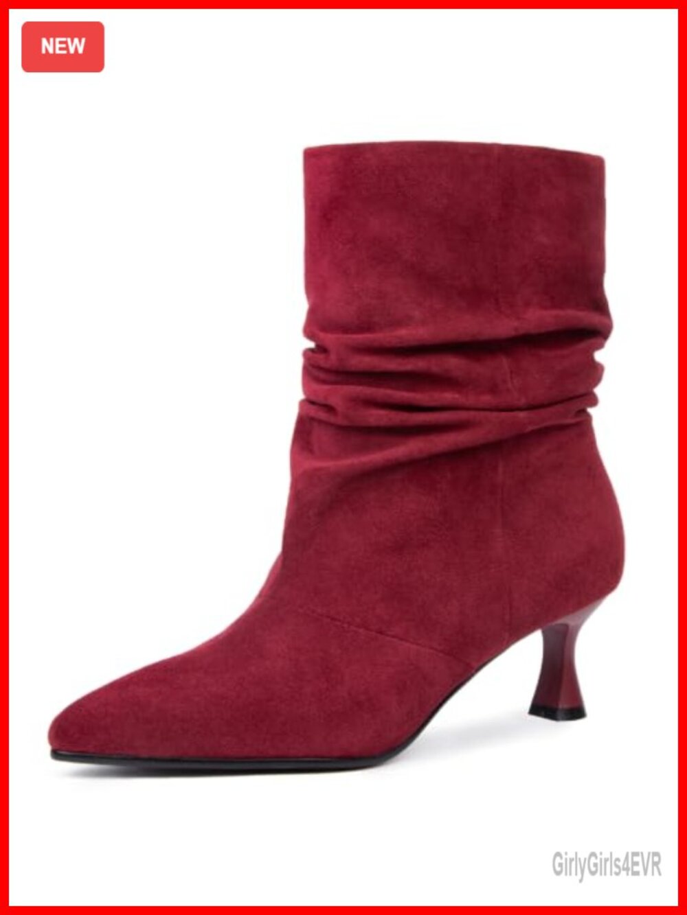 Suede Slouchy Ankle Boots Kitten Heel Pointed Toe Pull On